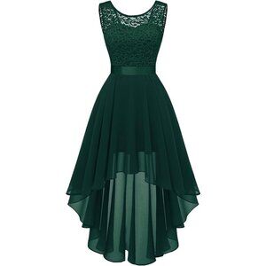 BeryLove Women Darkgreen Chiffon Scoop Neck Sleeveless Lace Cocktail Dress